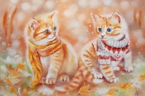 Картинки рыжий кот и осень
