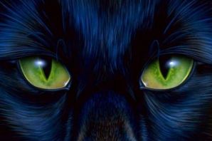Картинки черный кот с зелеными глазами
