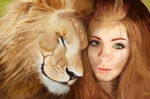 Картинка львица на голове у льва