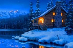 Картинки домик в лесу зимой
