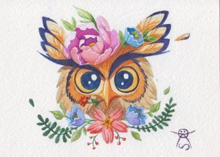 Картинка сова с цветами