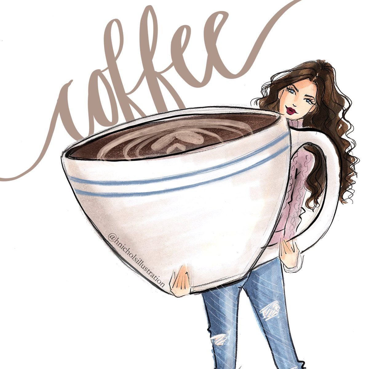 Нарисованная девушка с кофе