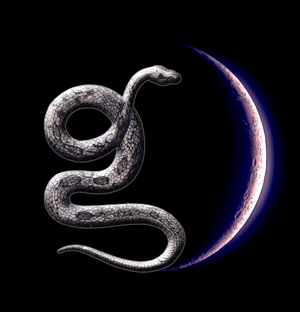 Гороскоп рак змея 2024. Космическая змея. Лунная змея. Змея и Луна. Змеи арт.