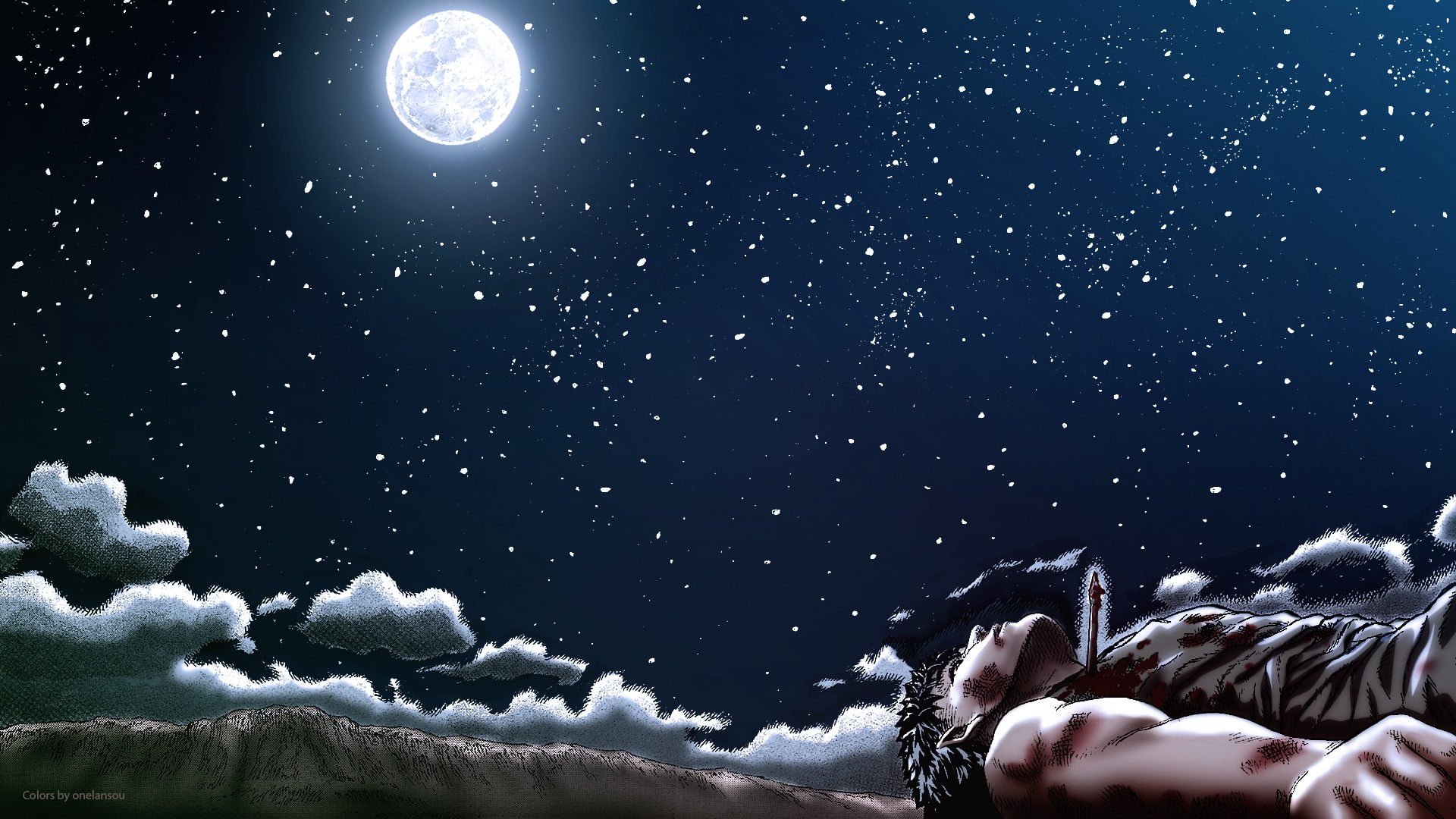 Мужчина в черном во сне. Берсерк Гатс Луна. Гатс Берсерк ночь. Гатс под луной.