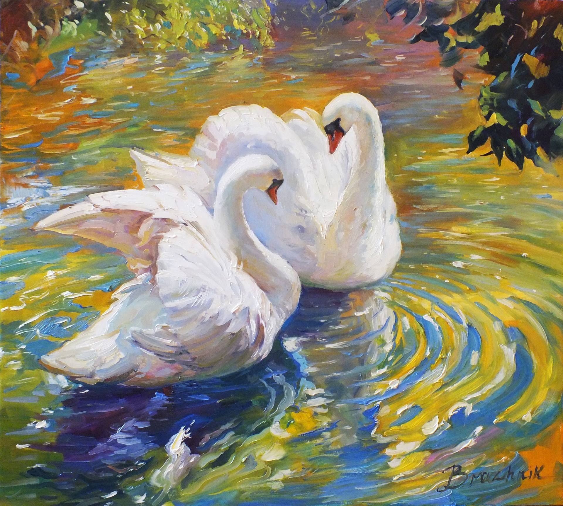 Верность вода. Сваны картина. Лебеди живопись. Пейзаж с лебедями. Лебеди акрилом.
