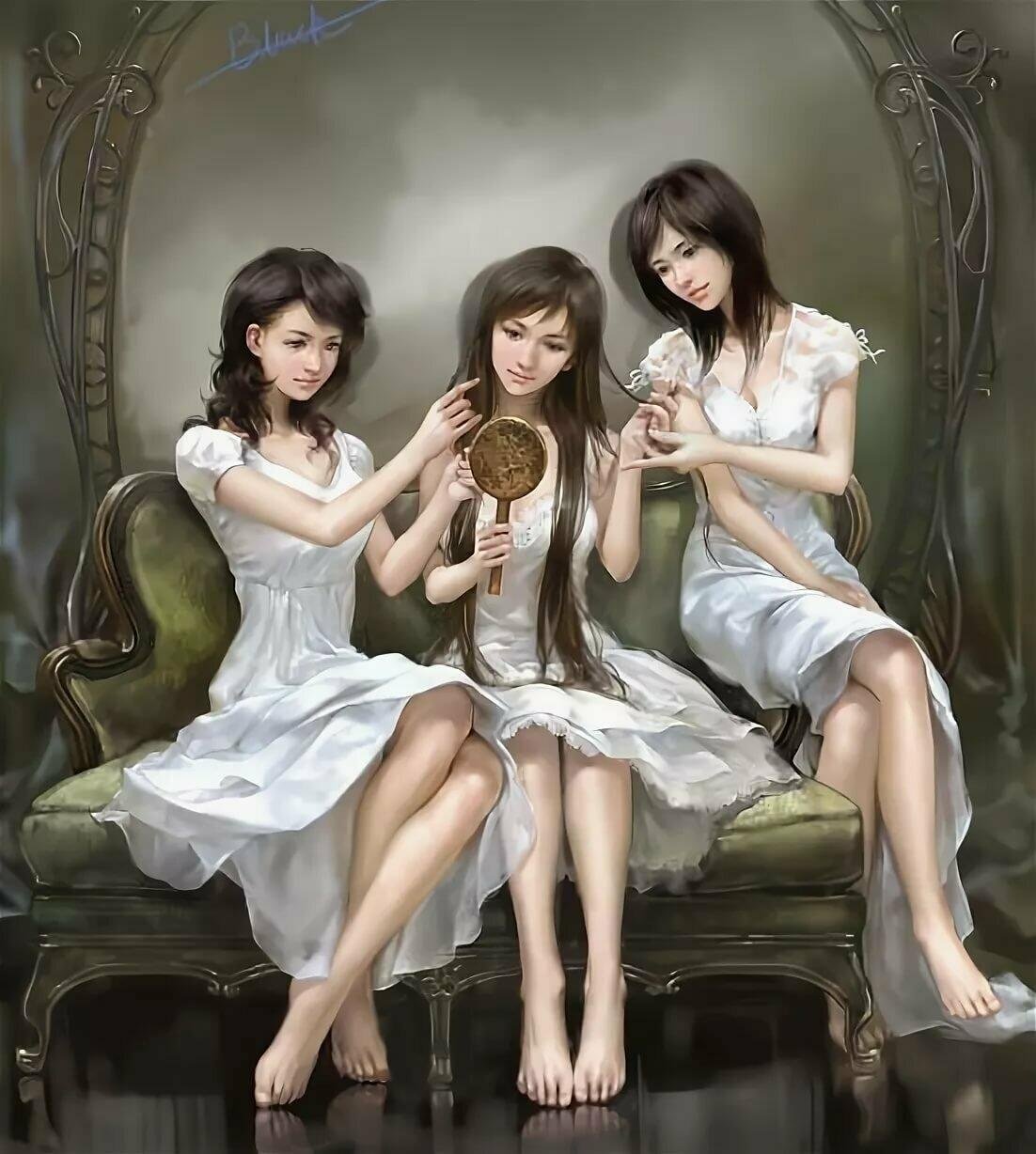 Рисунки 3 сестры. Четыре подруги. Четыре девушки. Три девушки. Три девушки иллюстрация.
