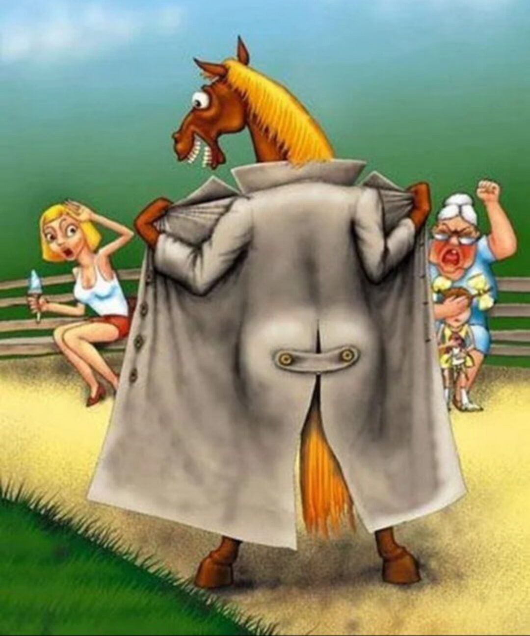 Украл пальто. Юмористические иллюстрации. Конь в пальто карикатура. Прикольные картинки с лошадьми. Смешная лошадь.