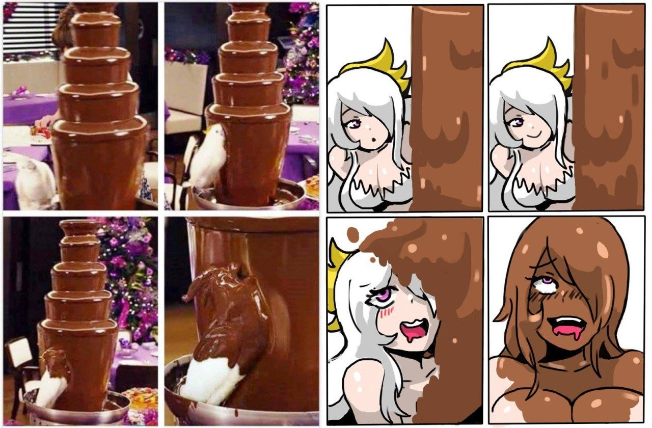 Попугай в шоколадном фонтане