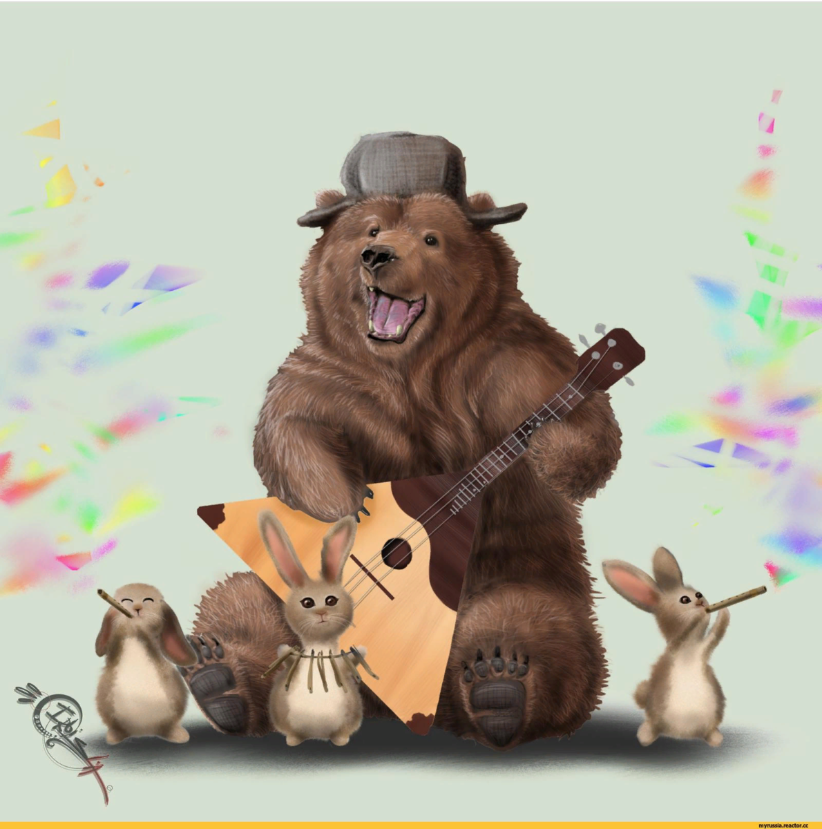 Медведь с днем рождения картинки. Русский в ушанке с балалайкой и медведем. Медведь балу.