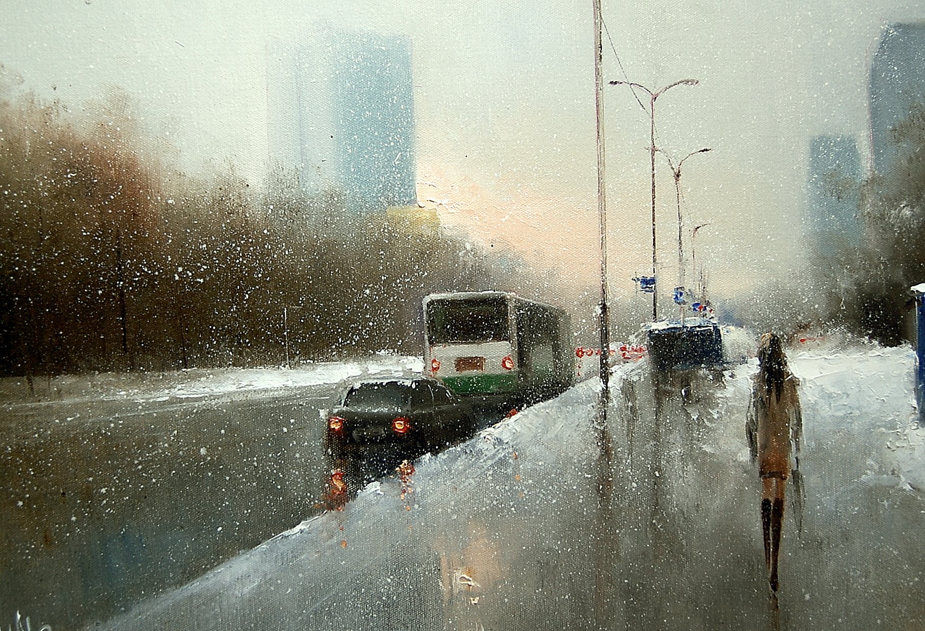 Дождь зимой в городе