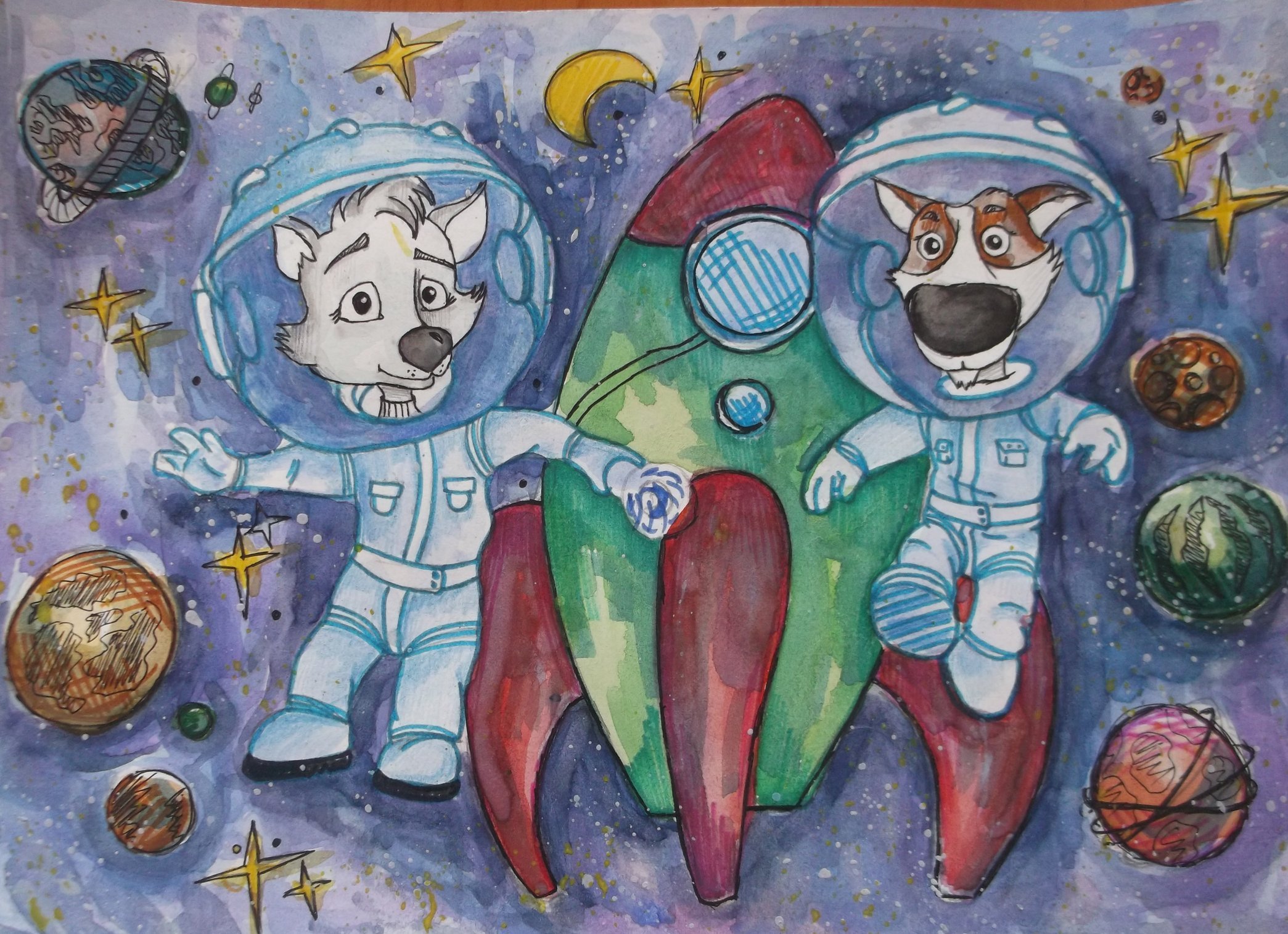 Рисунок ко дню космонавтики 3 класс красками. Рисунок на тему космос. Рисунок на космическую тему. Рисунок космонавтики. Картина на день космонавтики.