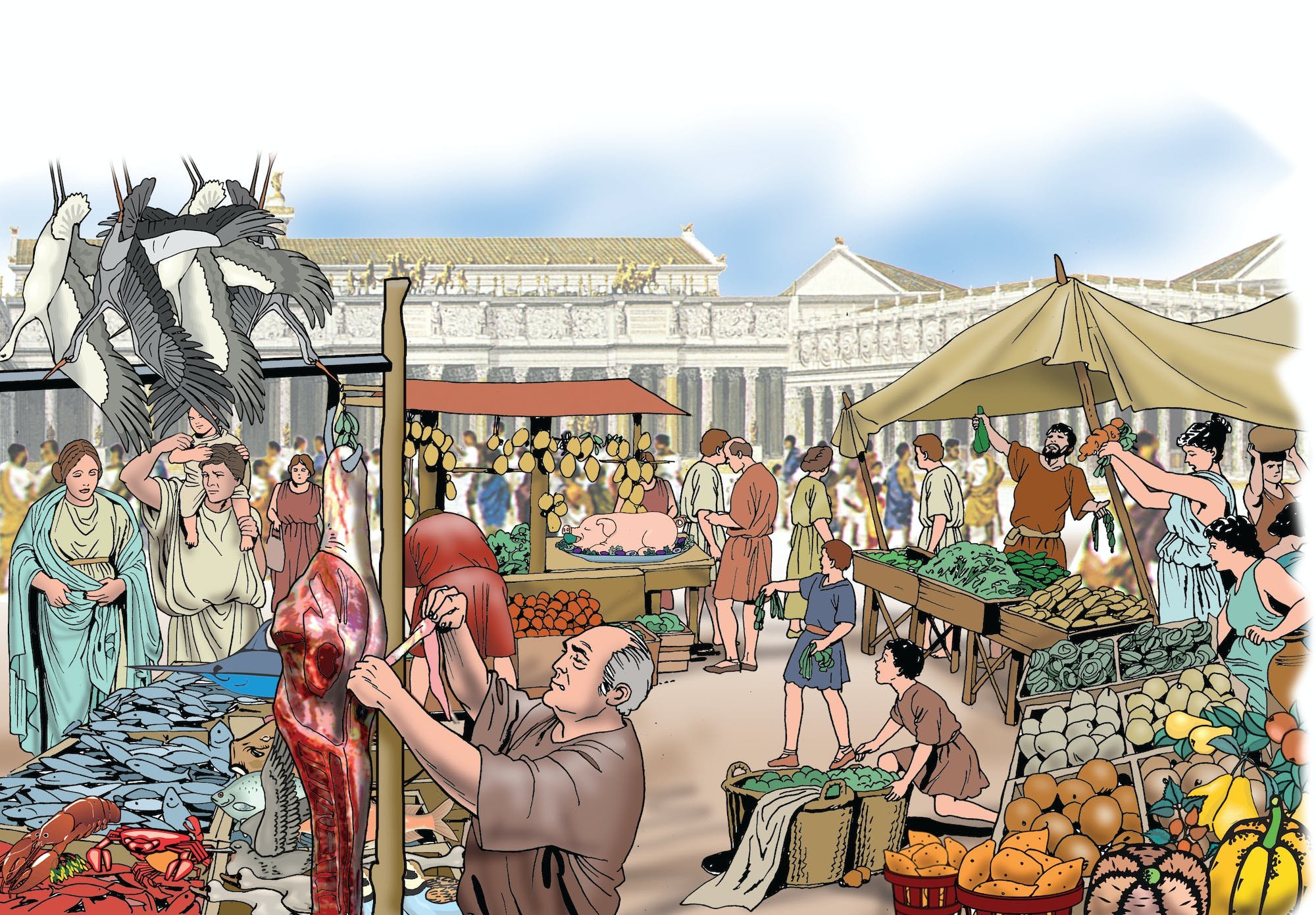 Рынок в древнем риме. Рынок Агора в древней Греции. Рынок в Афинах в древней Греции. Древний Рим римляне торговля.