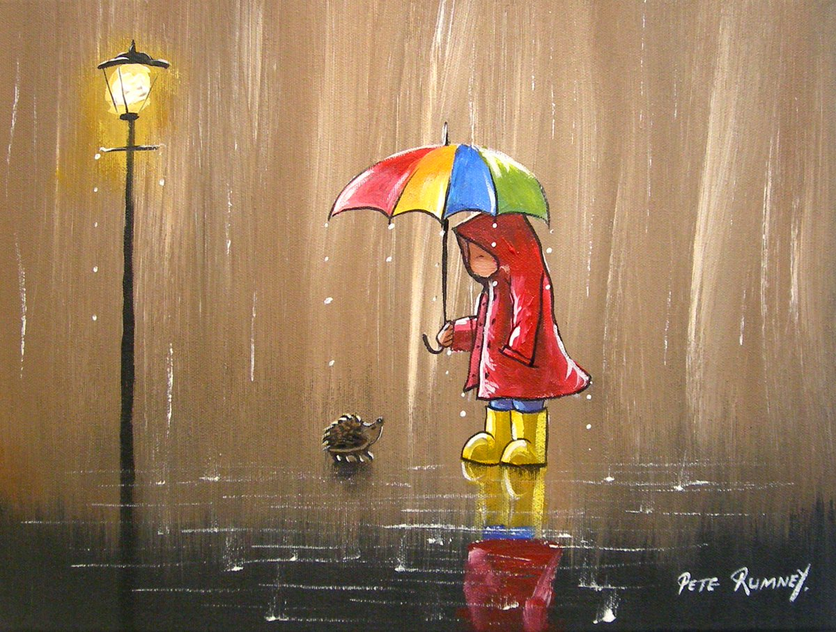 Pete Rumney картины. Ежик под зонтиком. Ежик под дождем. Под зонтиком рисунок. Ежик дождь
