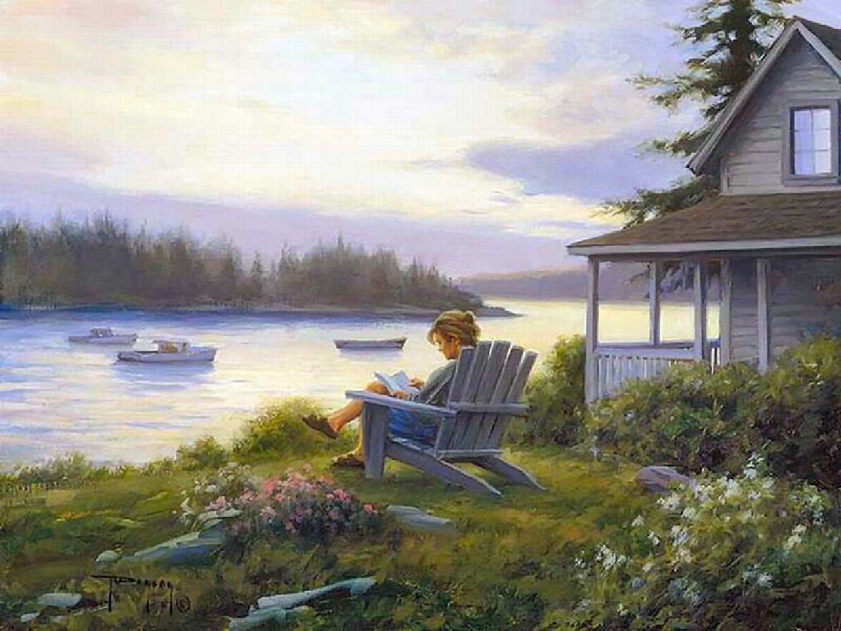С утра сидит на озере. Robert Duncan художник.