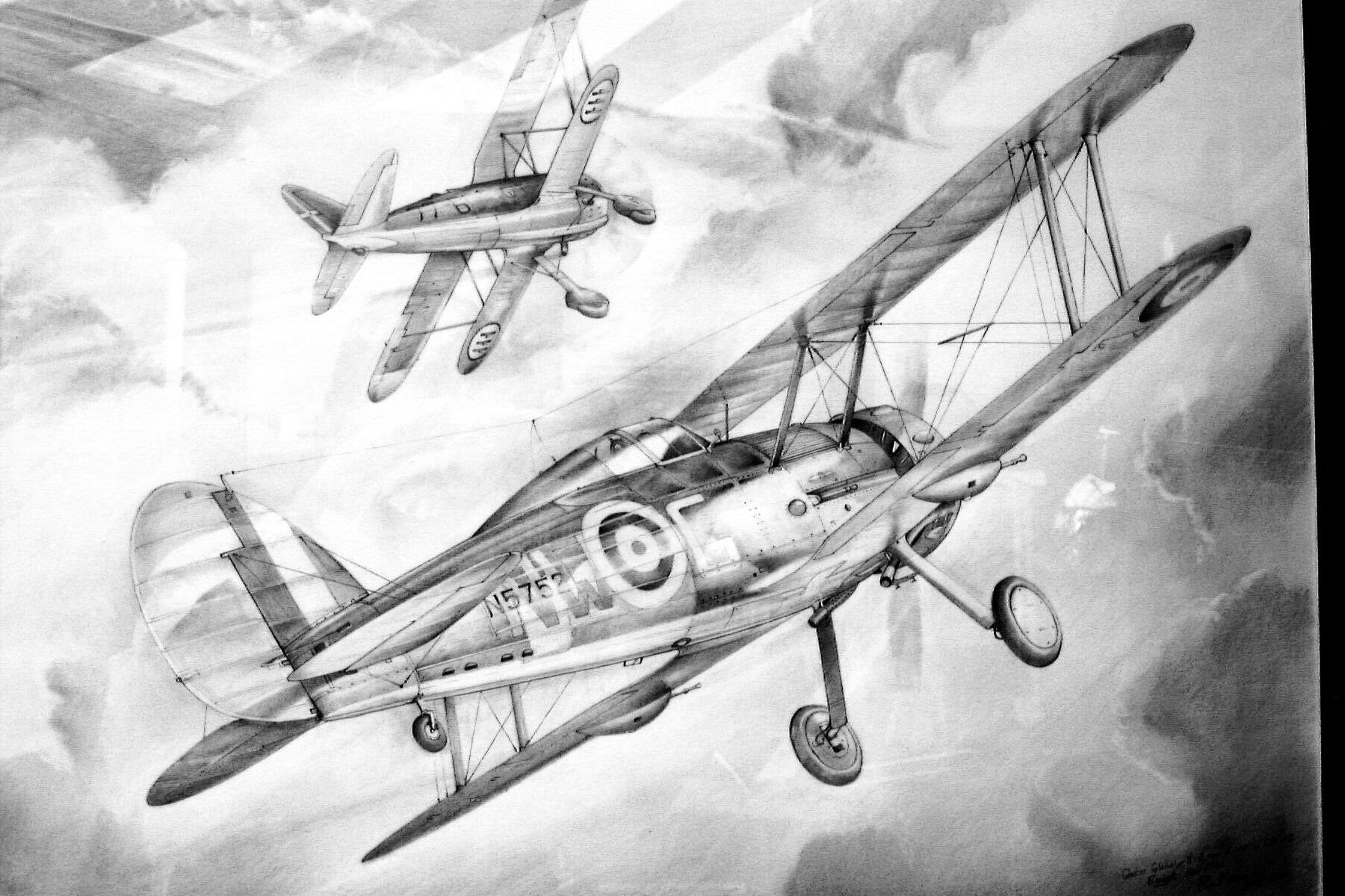 Старинный самолет рисунок