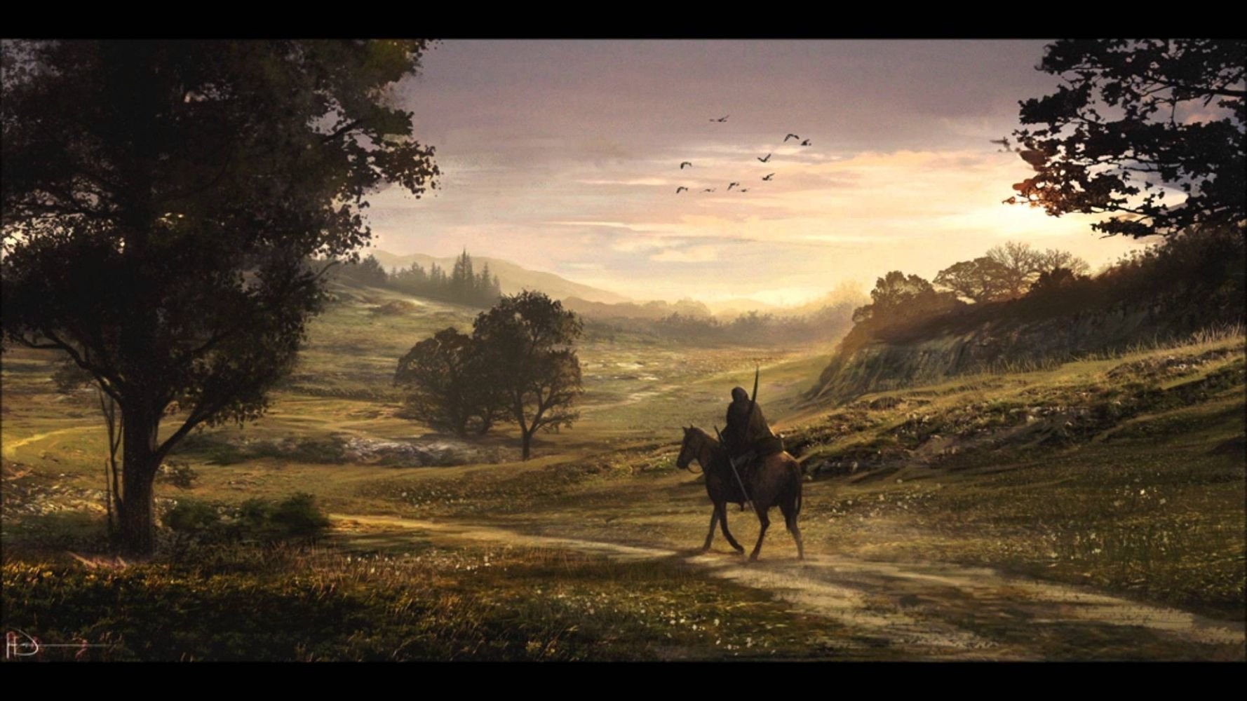По дороге лошадка. Одинокий всадник. Пейзажи. Рыцарь пейзаж. Странник на лошади.