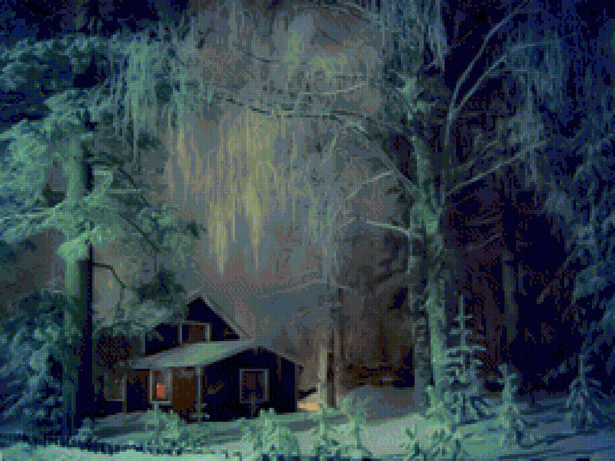 Помню долгий зимний вечер бунин. Зимний вечер Хижина в лесу. Хижина в зимнем лесу картина. Картина домик в зимнем лесу ночью. Картина дом в лесу зимой ночью.
