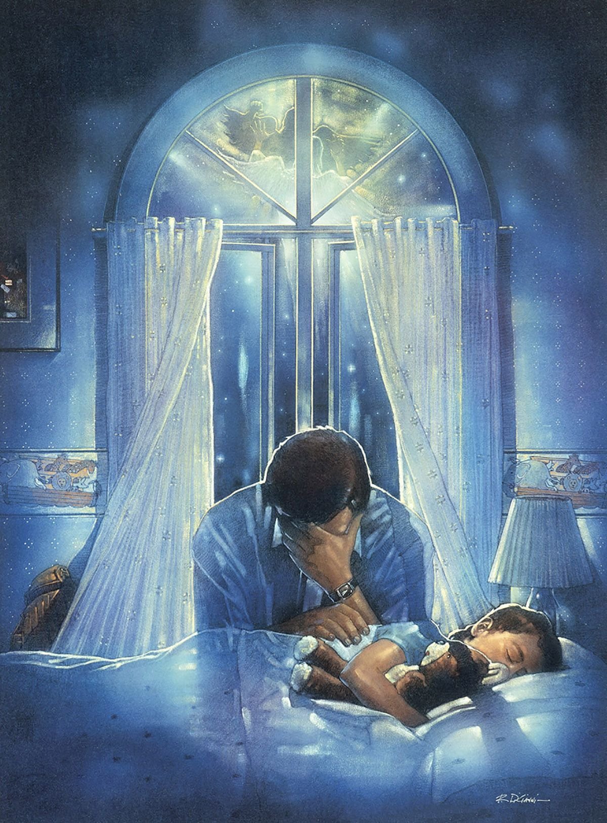 Мужчина в люльке. Сон иллюстрация. Ангел у постели. Дети на небесах. Ангел охраняет сон.