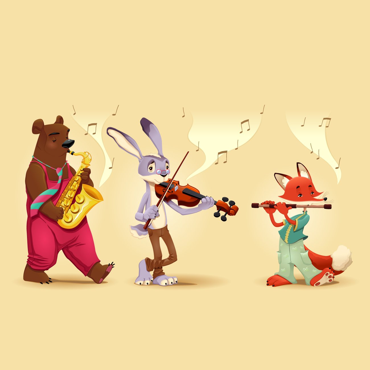 Заяц пляшет. Животные музыканты. Зверюшки с музыкальными инструментами. Звери играют на музыкальных инструментах. Звери музыканты.