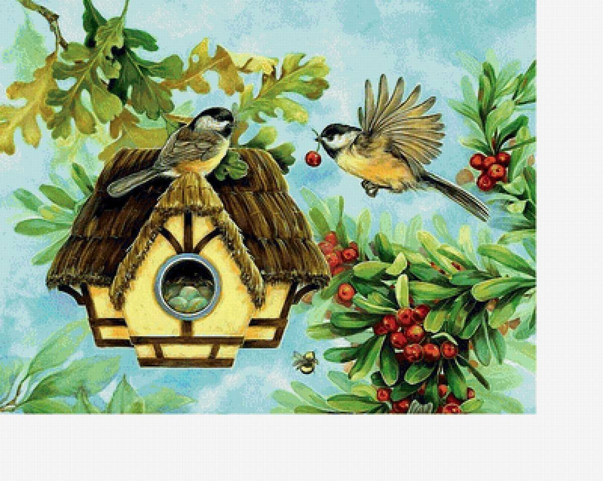 Рисунок встречаем пернатых. Скворечник для птиц. Домик для птиц рисование. Птички с домиком для детей. Птичий домик для детей.