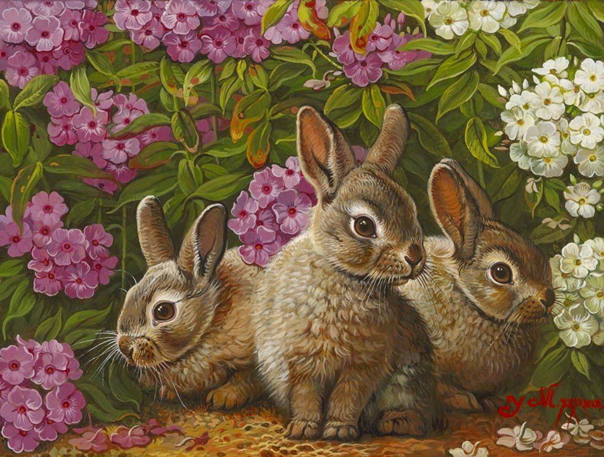 Найди 3 зайца. Кролик живопись.