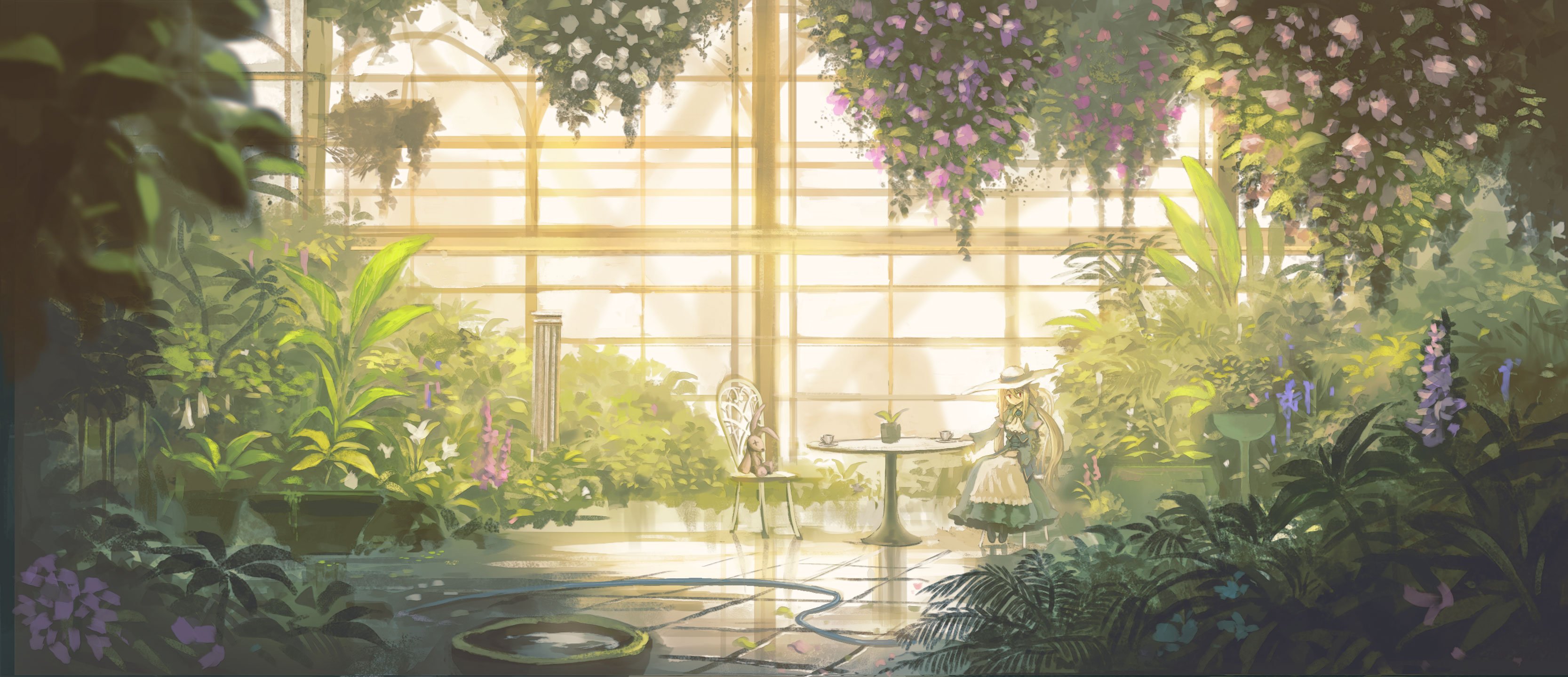 Новелла сад. Миядзаки оранжерея. Комната с растениями арт.