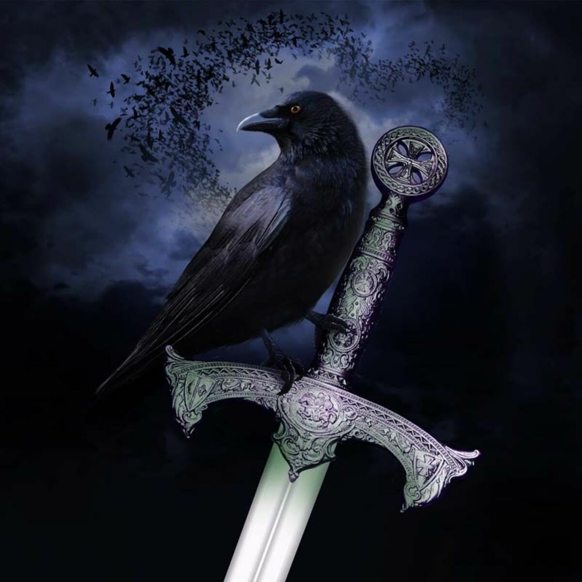 Аватарка меча. Готическая птица. Черный ворон. Ворон на кресте. Магический ворон.