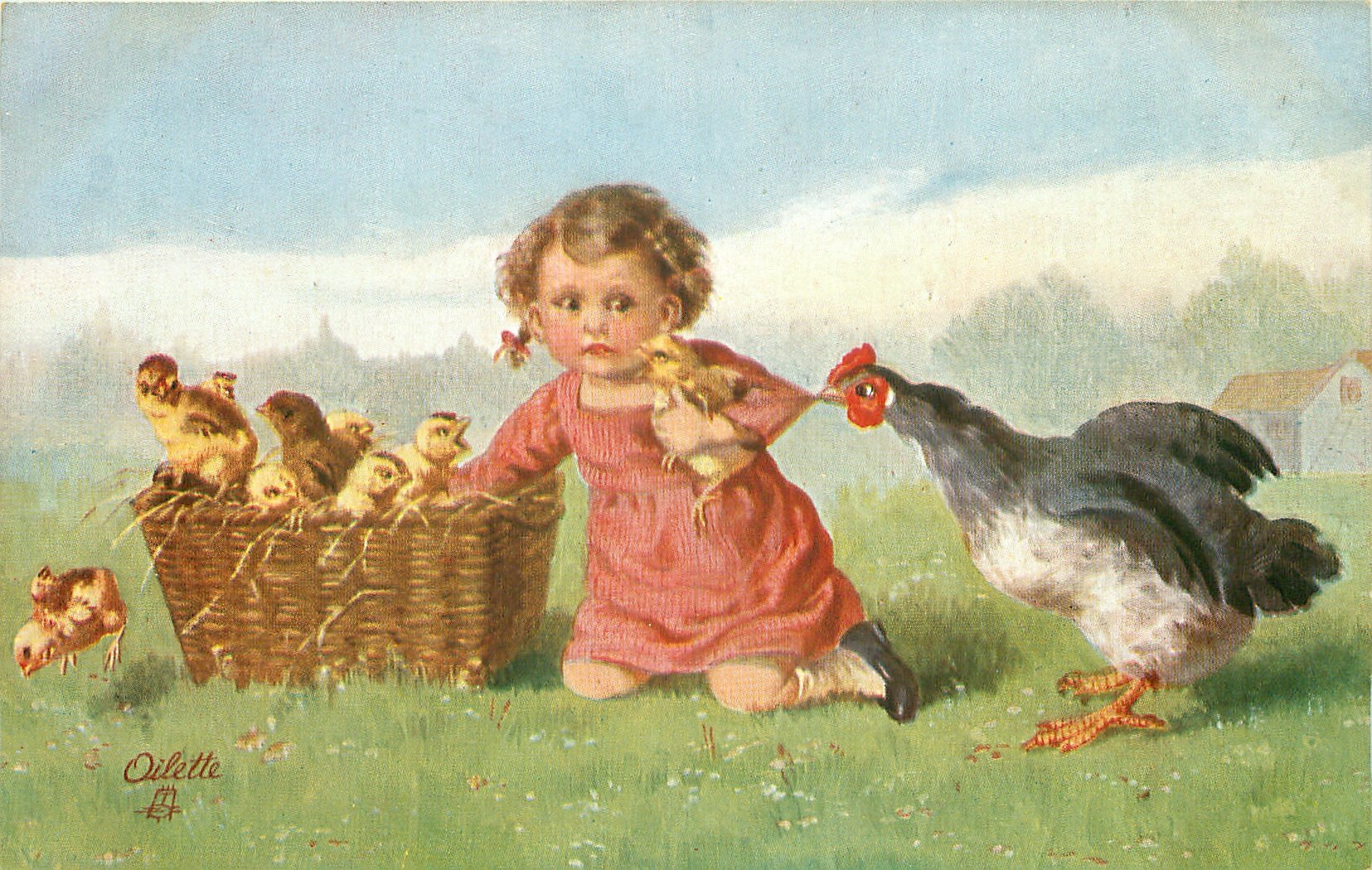 Дети кормят цыплят. Курица с цыплятами. Цыпленок девочка. Курица с цыплятами живопись. Открытки с курочками.