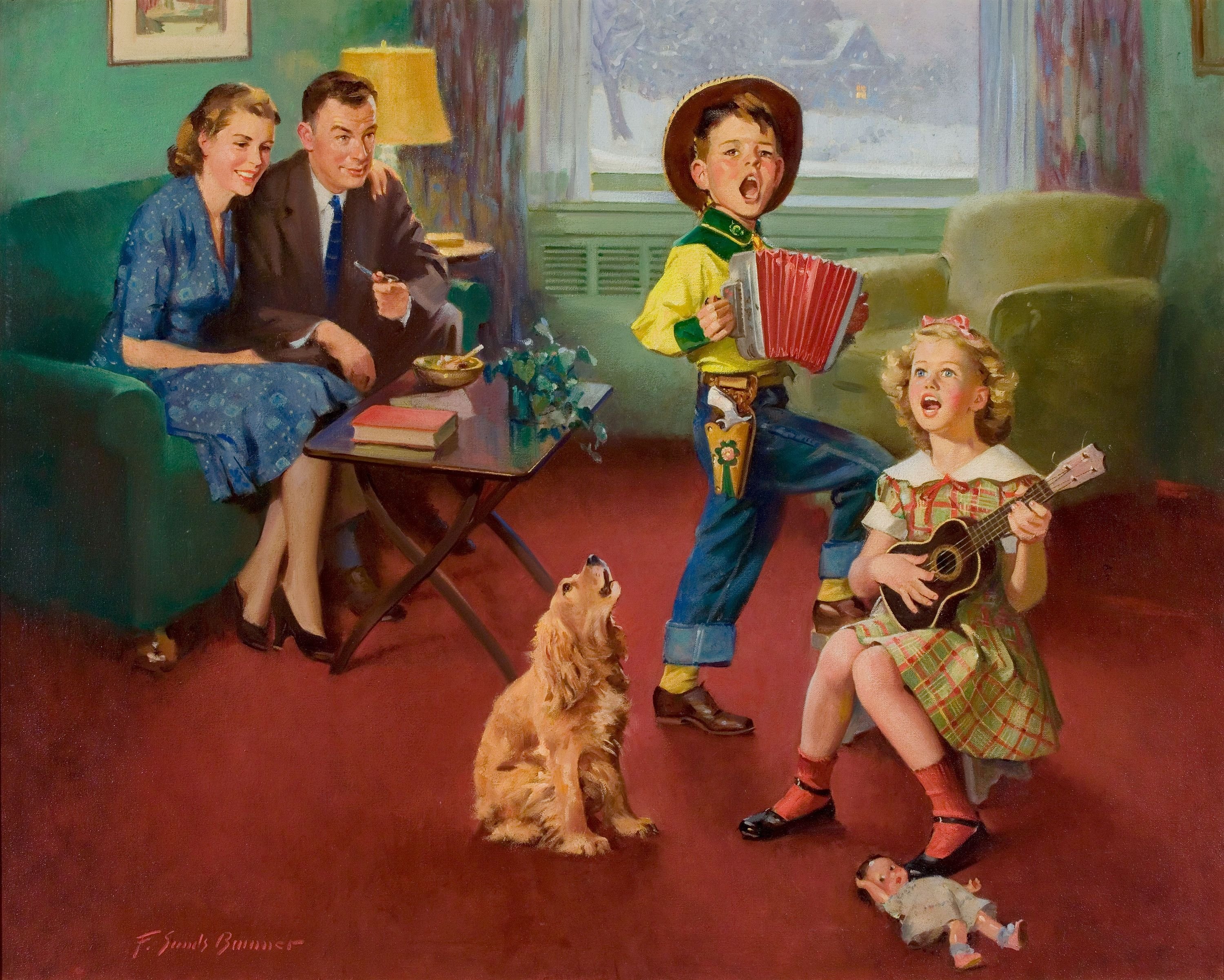 1954 25. Художник Frederick Sands Brunner. Сюжетная живопись. Семья в живописи. Сюжеты для детей.