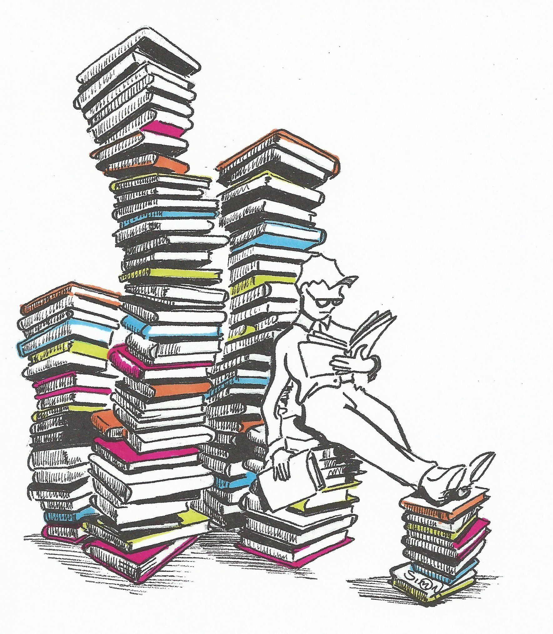 И много много читать чтение. Куча книг. Иллюстрации к книгам. Литературные иллюстрации. Читатель с книгой.