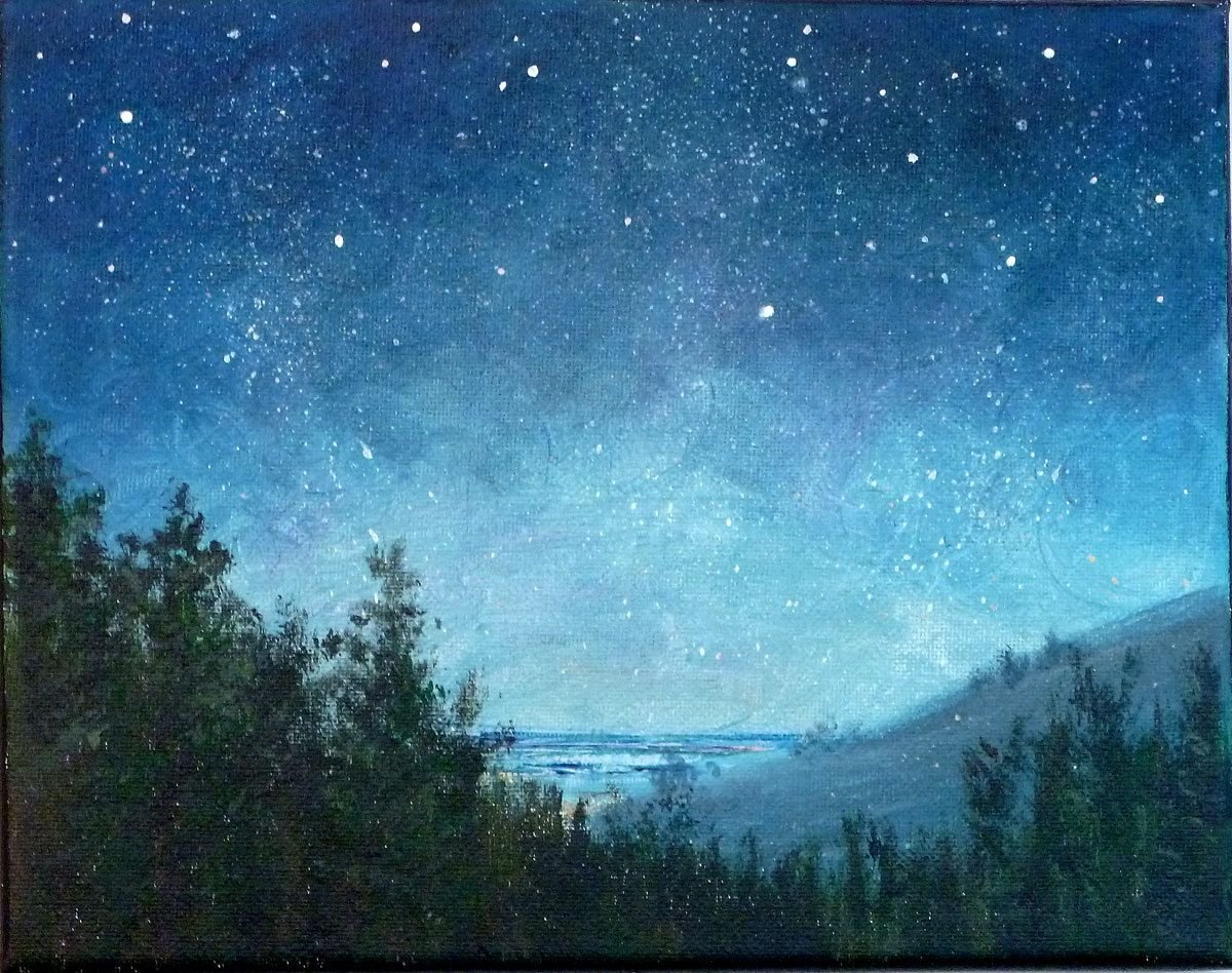 Художник рисует звездное небо подчеркни в предложении. Живопись Смирнова-Русецкого звездное небо. Ночное небо акварелью. Небо ночью. Звездное небо акварель.