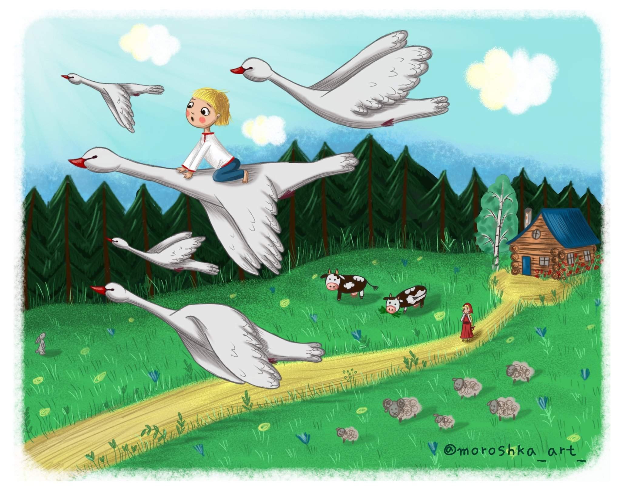 Читать про гуся. Иллюстрация к сказке гуси лебеди. Иллюстрация к сказке гуси лебеди для детей. Сказка гуси лебеди Иванушка. Сказка гуси лебеди для детей.