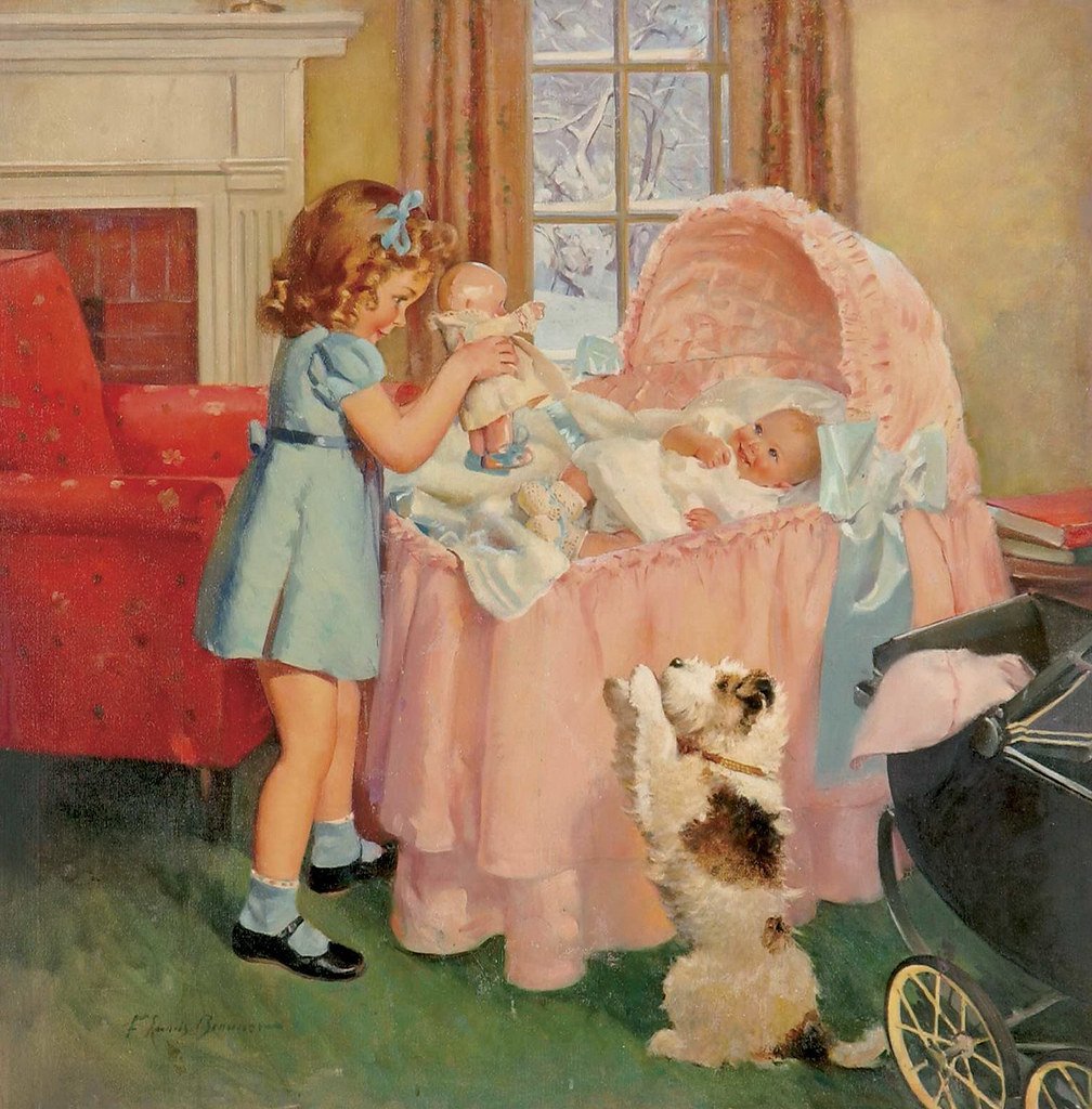 Ретро мамы и папы. Frederick Sands Brunner (1886-1954), художник-. Художник Frederick Sands Brunner. Винтажные картины дети. Старинные постеры с детьми.