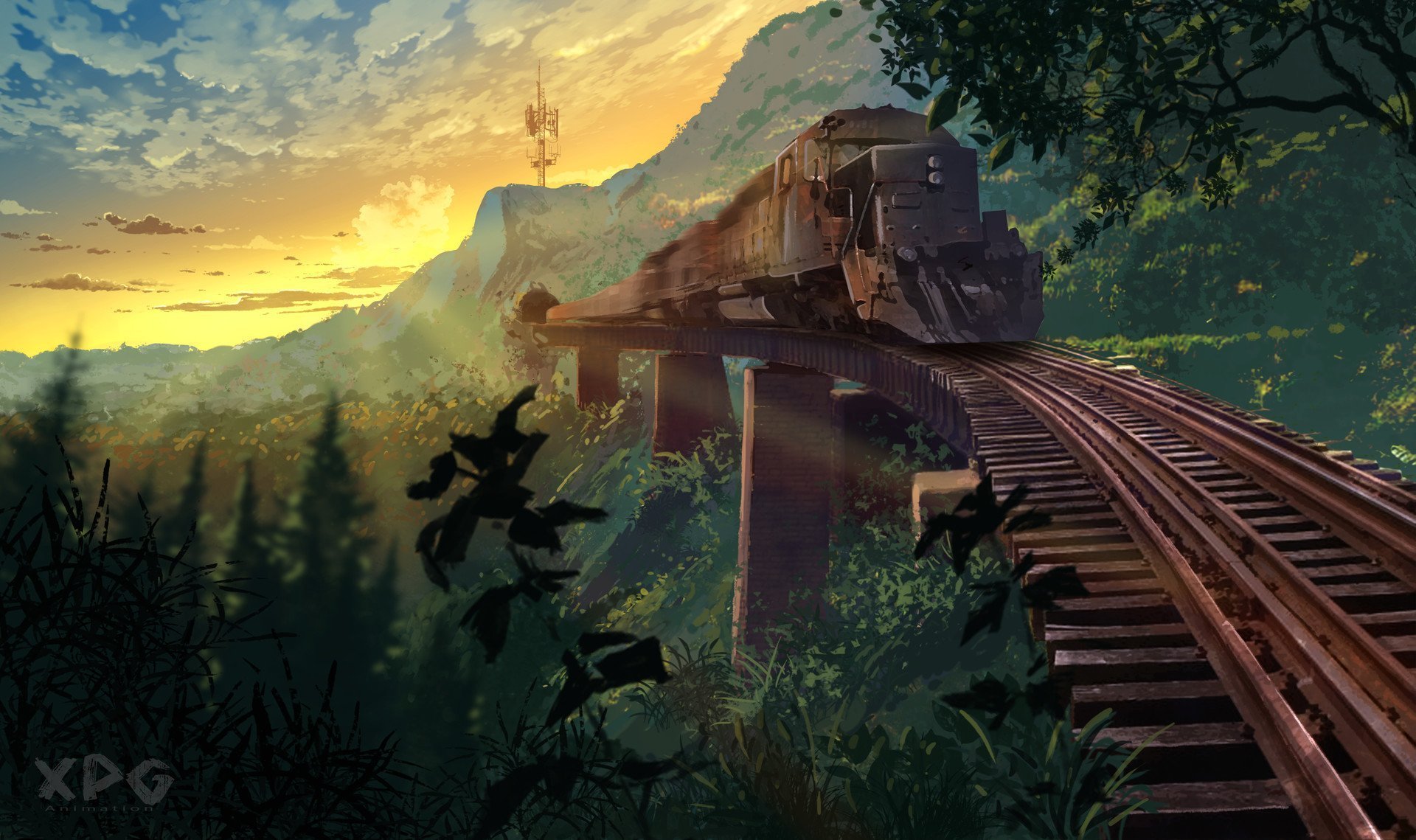 Волшебная железная дорога. Steampunk Art железная дорога 4 пути. Пейзаж с поездом. Поезд фэнтези. Сказочный поезд.
