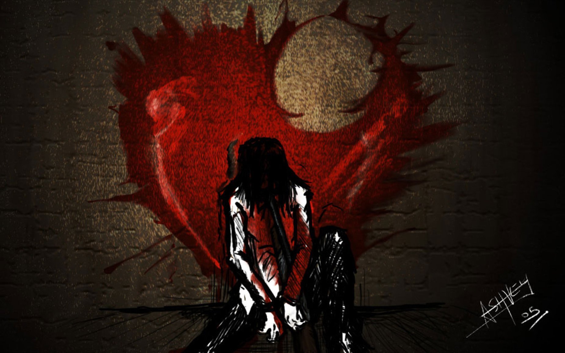 У влюбленного в крови. Девушка с разбитым сердцем. Демон с разбитым сердцем.