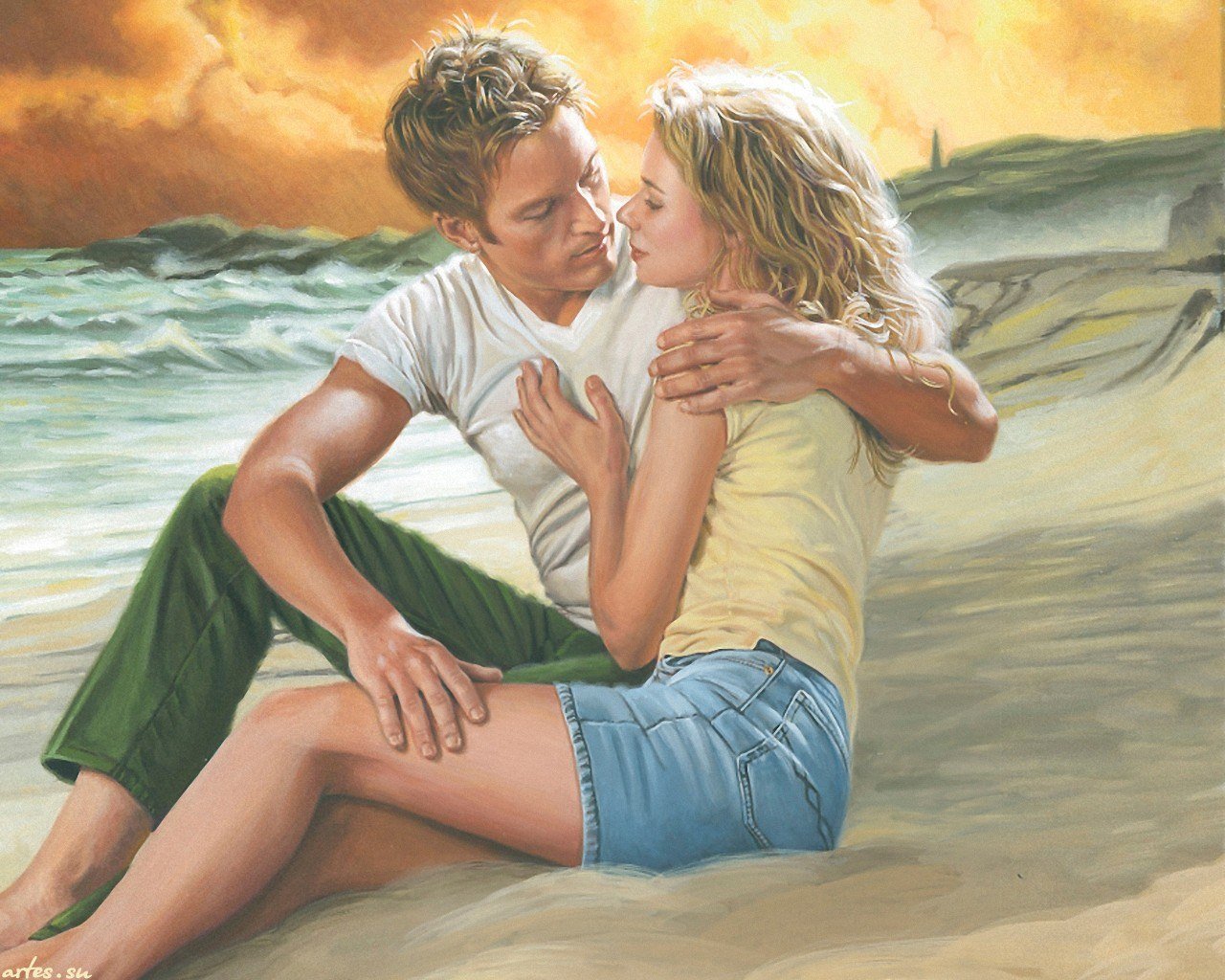 Качка пара. Картина двое влюбленных. Мужчина и женщина нарисованные. Картина мужчина и женщина на берегу моря. Картина "любовь".