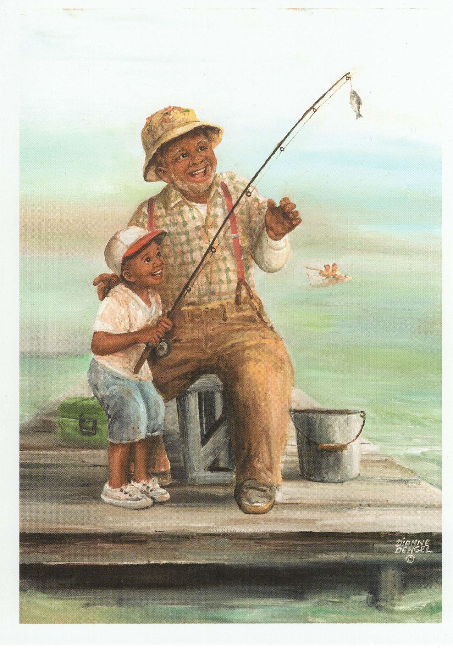 Дедушка ловит рыбу. Дайана Денгель. Дайана Денгель (Dianne Dengel). Художник Dianne Dengel бабушки и дедушки.