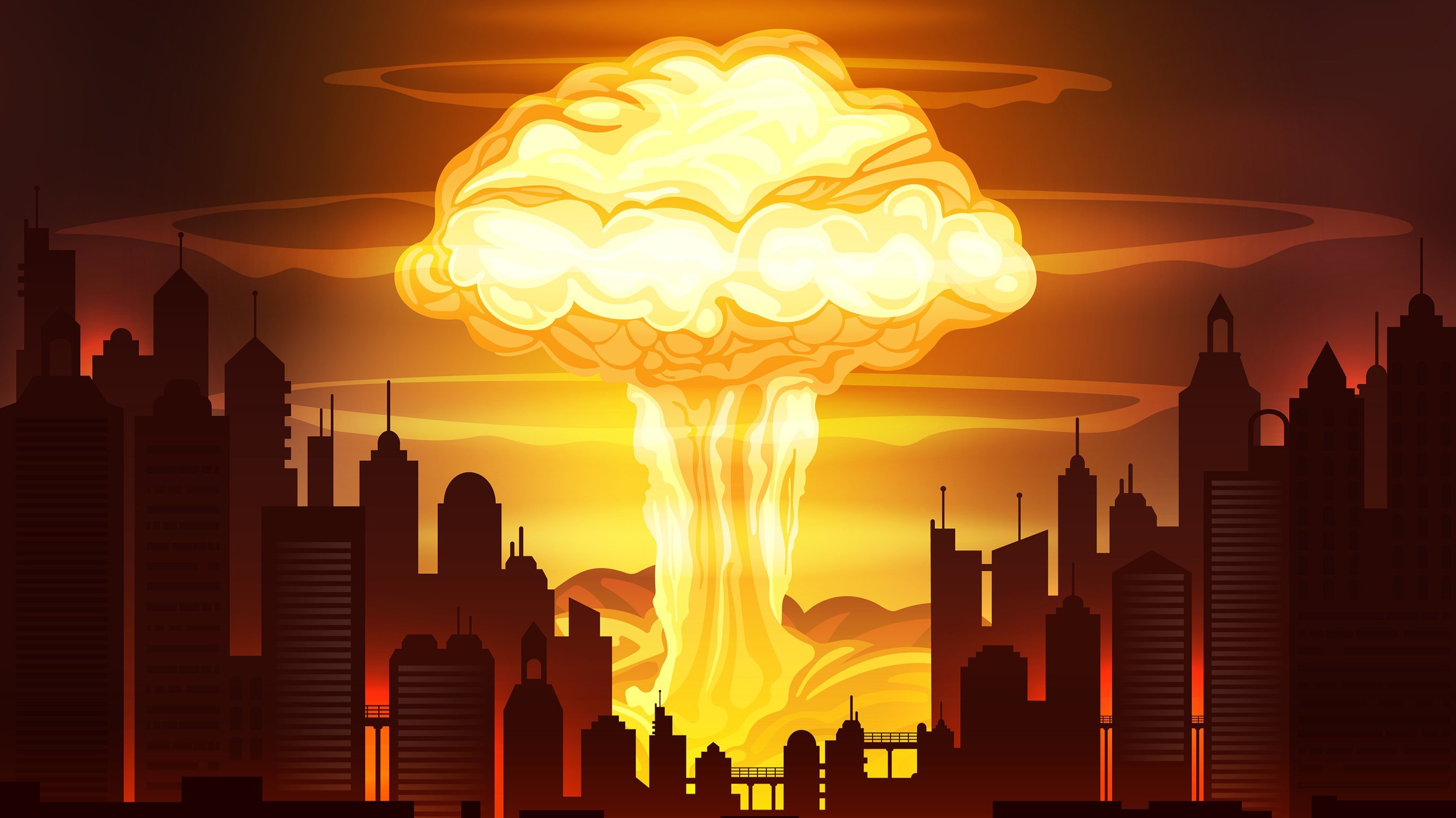 Ядерный гриб на фоне города