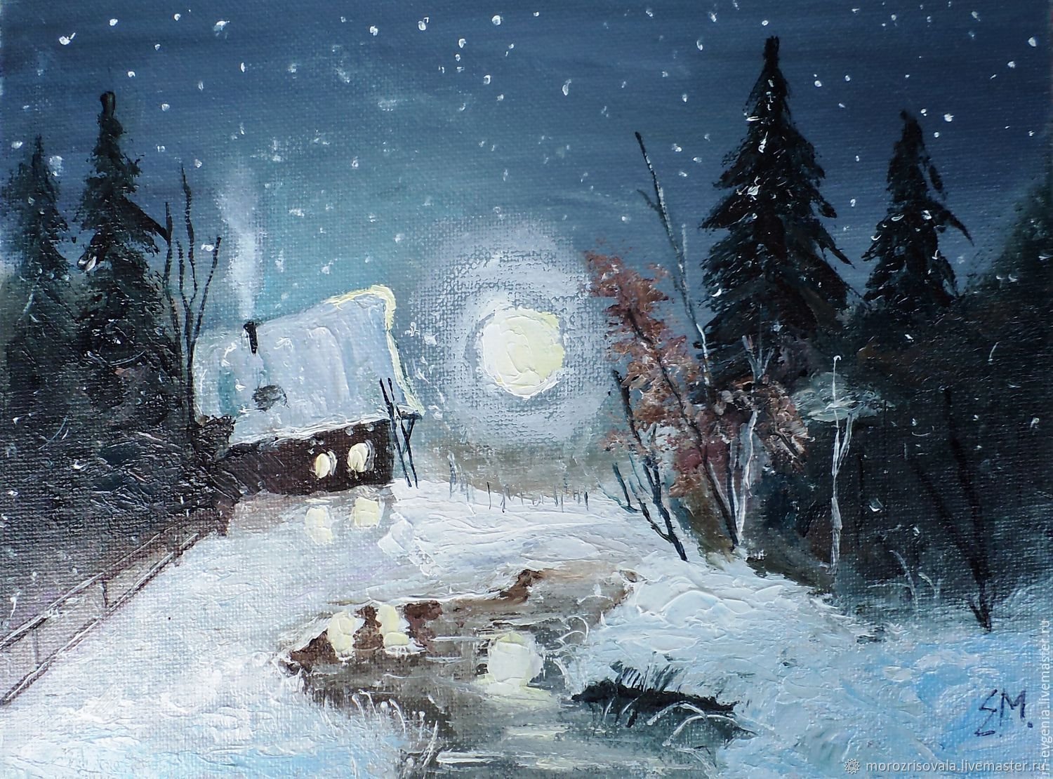 Стояла тихая морозная ночь. Зимняя Лунная ночь картина Янова Виктора. Зимняя ночь в живописи. Зимний ночной пейзаж. Снегопад живопись.