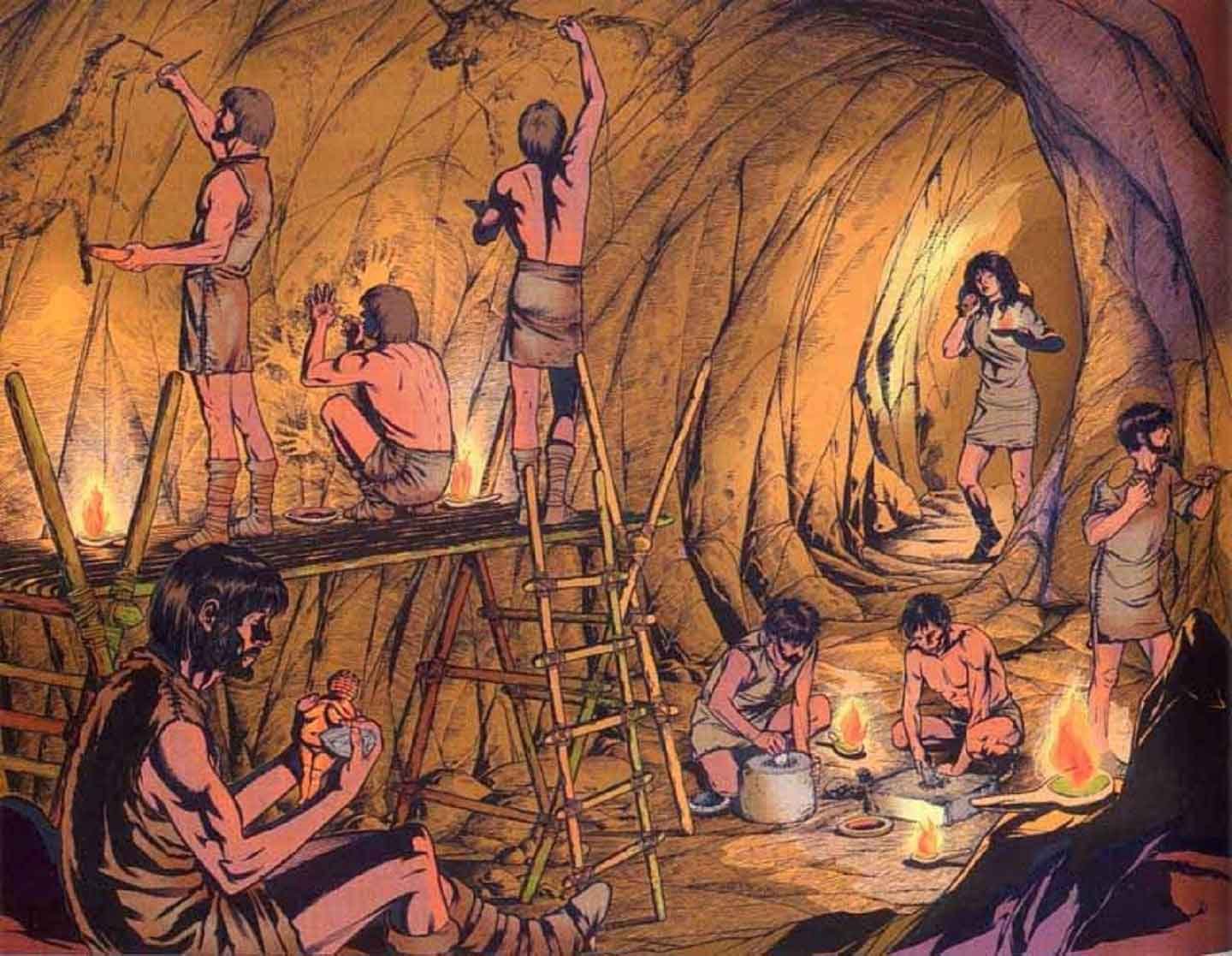 Краски известны человечеству с первобытных времен. Древний мир Первобытное общество. Человек в первобытном обществе. Древние люди в пещере. Община первобытных людей.