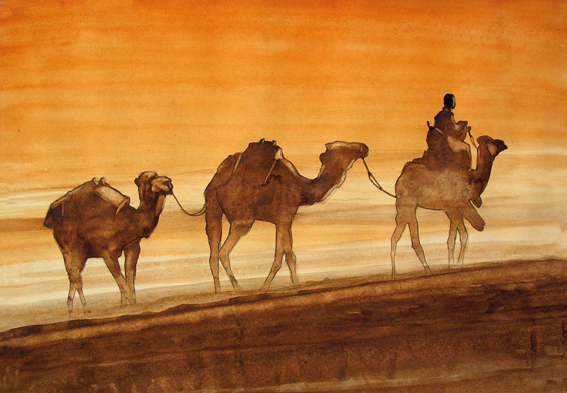 Покажи караван. Верблюд Караван пустыня в картинах художников в картинах художников. Пустыня Караван акварель. Верблюды Караван в пустыне гуашь. Гравюра Караван пустыни.