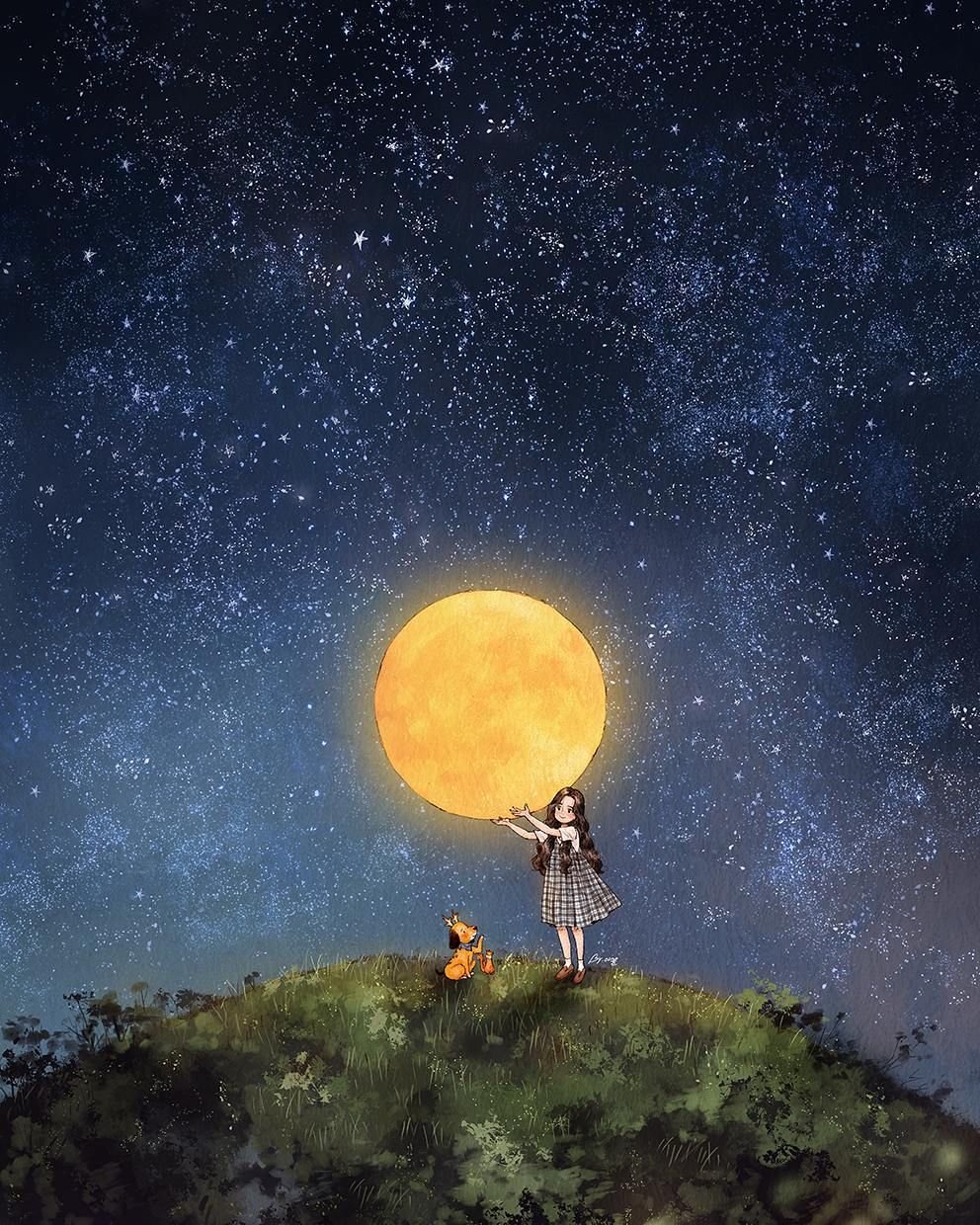 Полжизни за звезду. Девушка-Луна. Луна и звезды. Девочка на Луне. Луна иллюстрация.