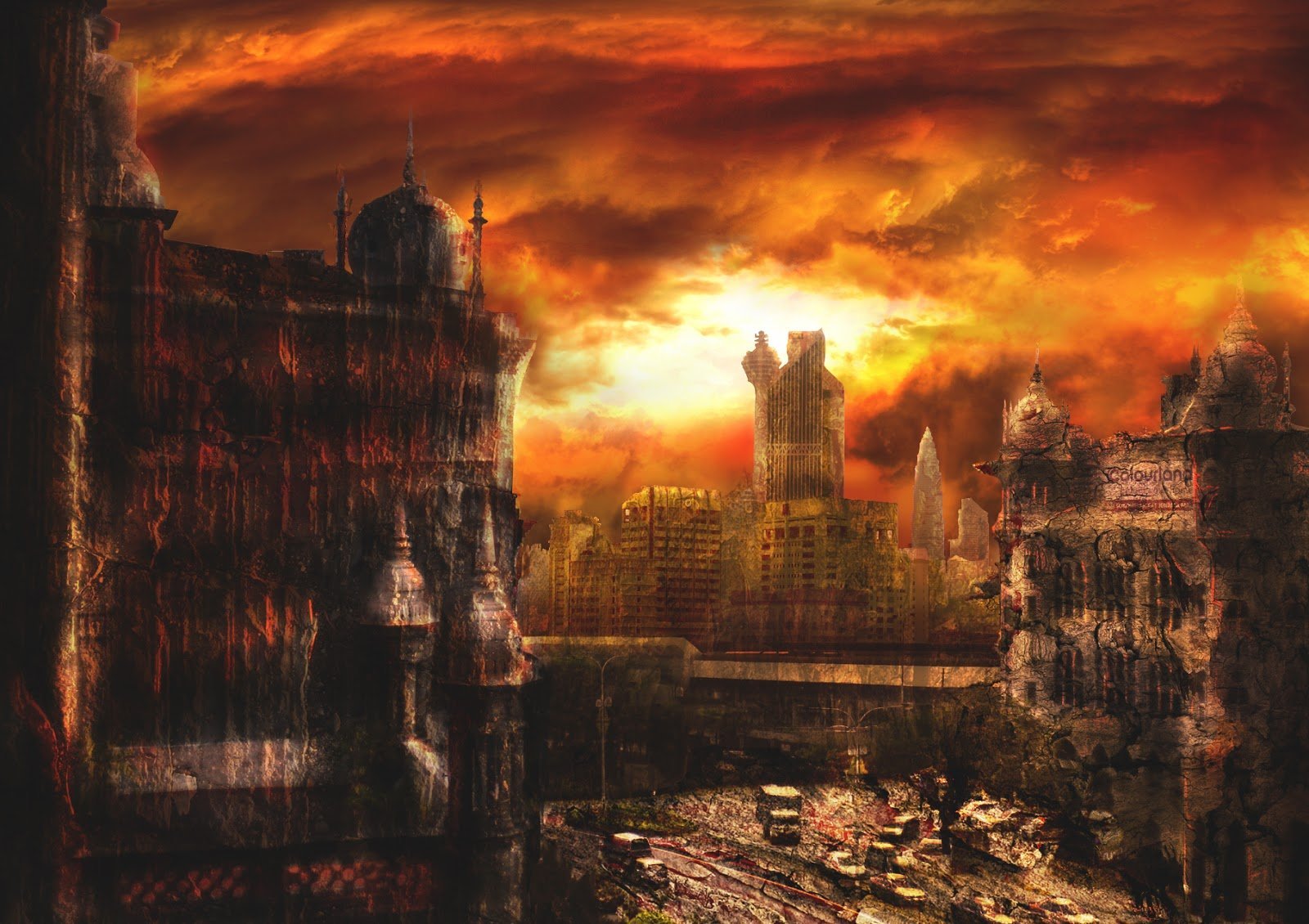 Ад разрушен. The Elder Scrolls Адский город. Горящий город. Город в аду. Разрушенный мир.