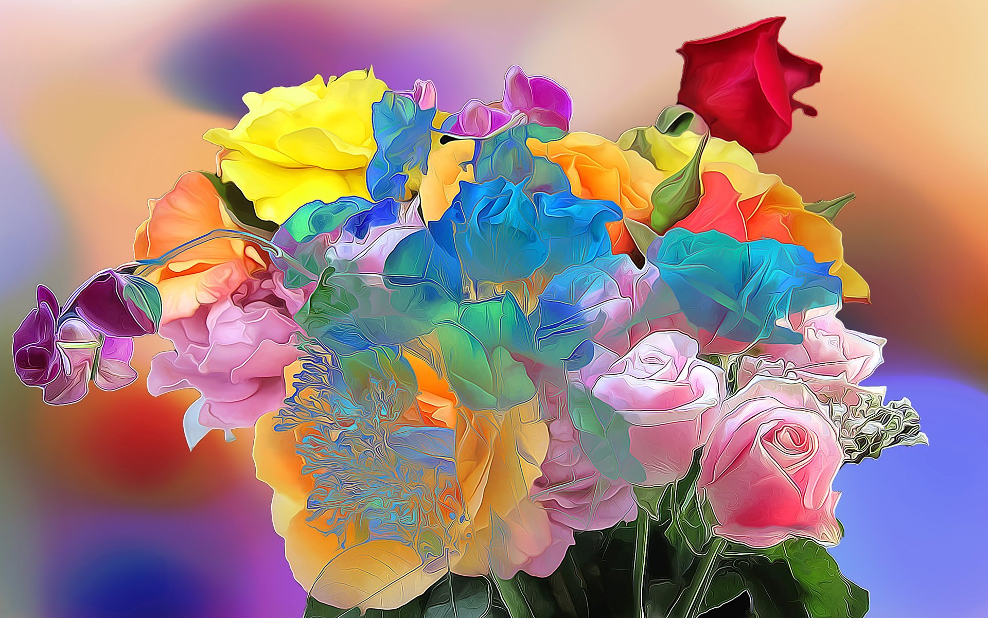 Яркие цветы сказочные. Разноцветные розы. Сказочный букет цветов. Букет разноцветных цветов. Волшебный букет.