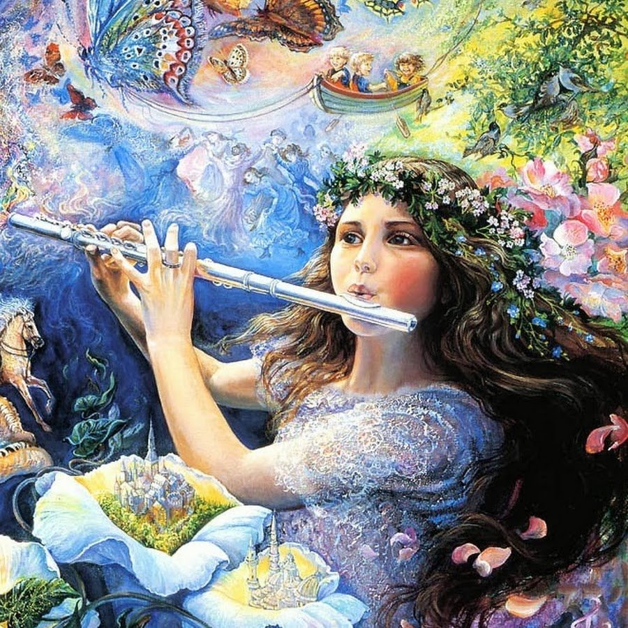Флейта в цветах. Девочка с флейтой.