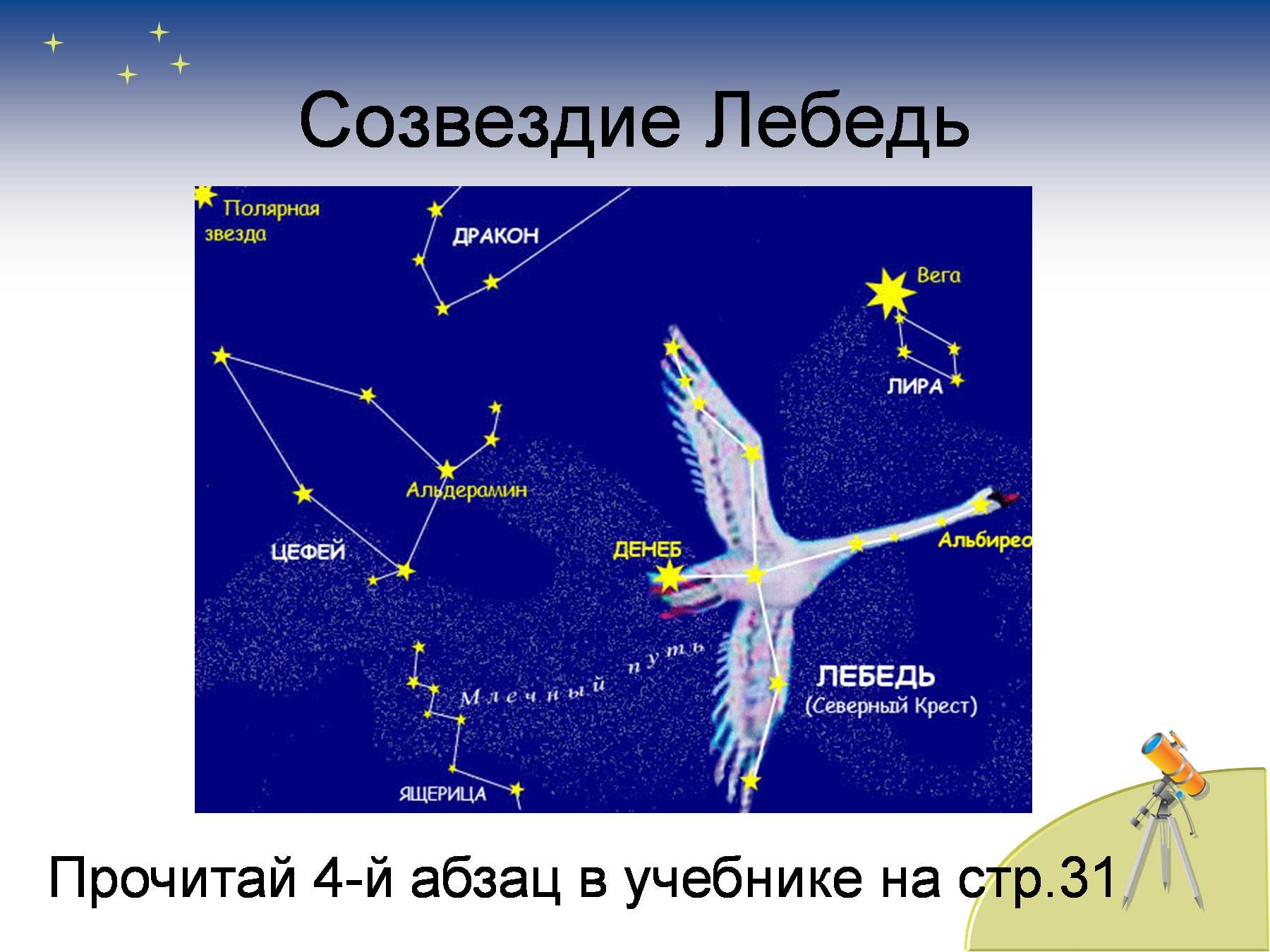 Презентация звездное небо весной 2 класс перспектива. Созвездие лебедь Денеб. Созвездие лебедя и Полярная звезда. Созвездие лебедь окружающий мир 2 класс. Созвездие лебедь Денеб схема.