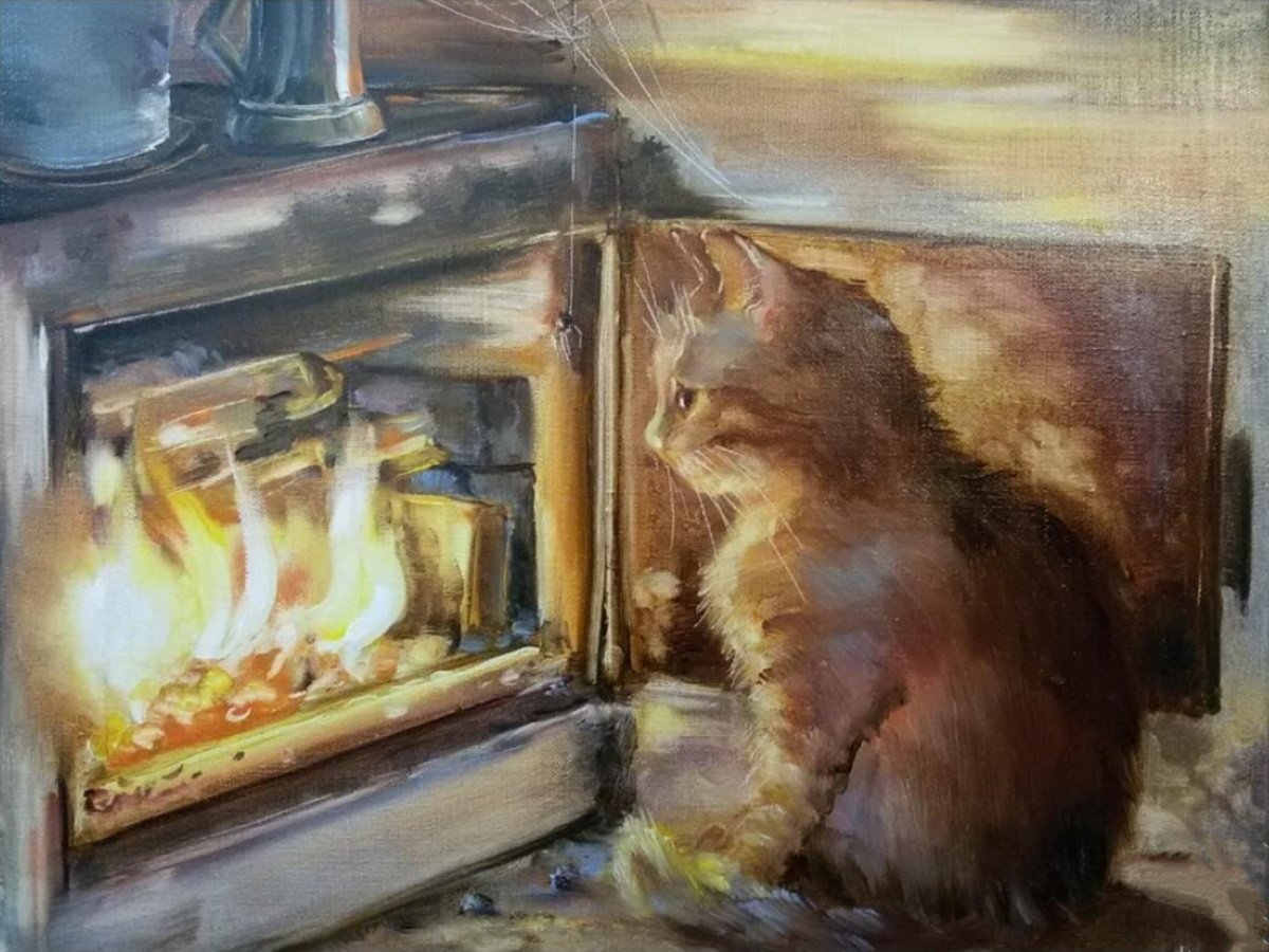 Теплый дом печи. Картины Светланы Дмитриевой про котиков. Теплая живопись Светланы Дмитриевой.