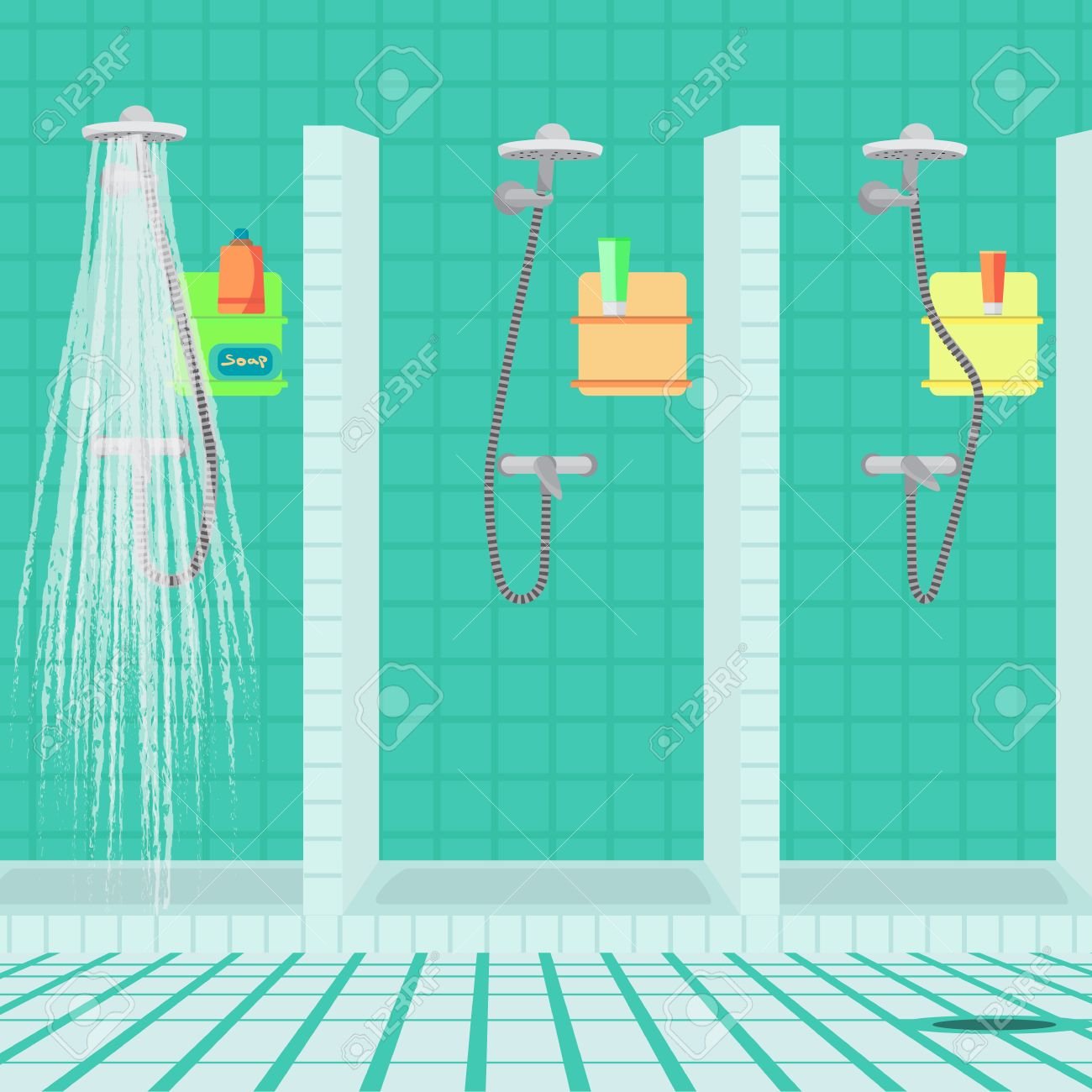 Come a shower. Иллюстрация душевой. Фон ванная комната с душем. Векторное изображение душевой комнаты. Душевая вид сверху.