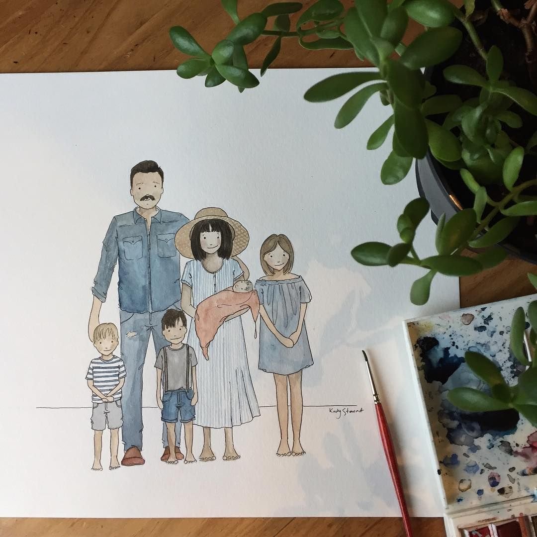 Семья - система рисунок акварелью
