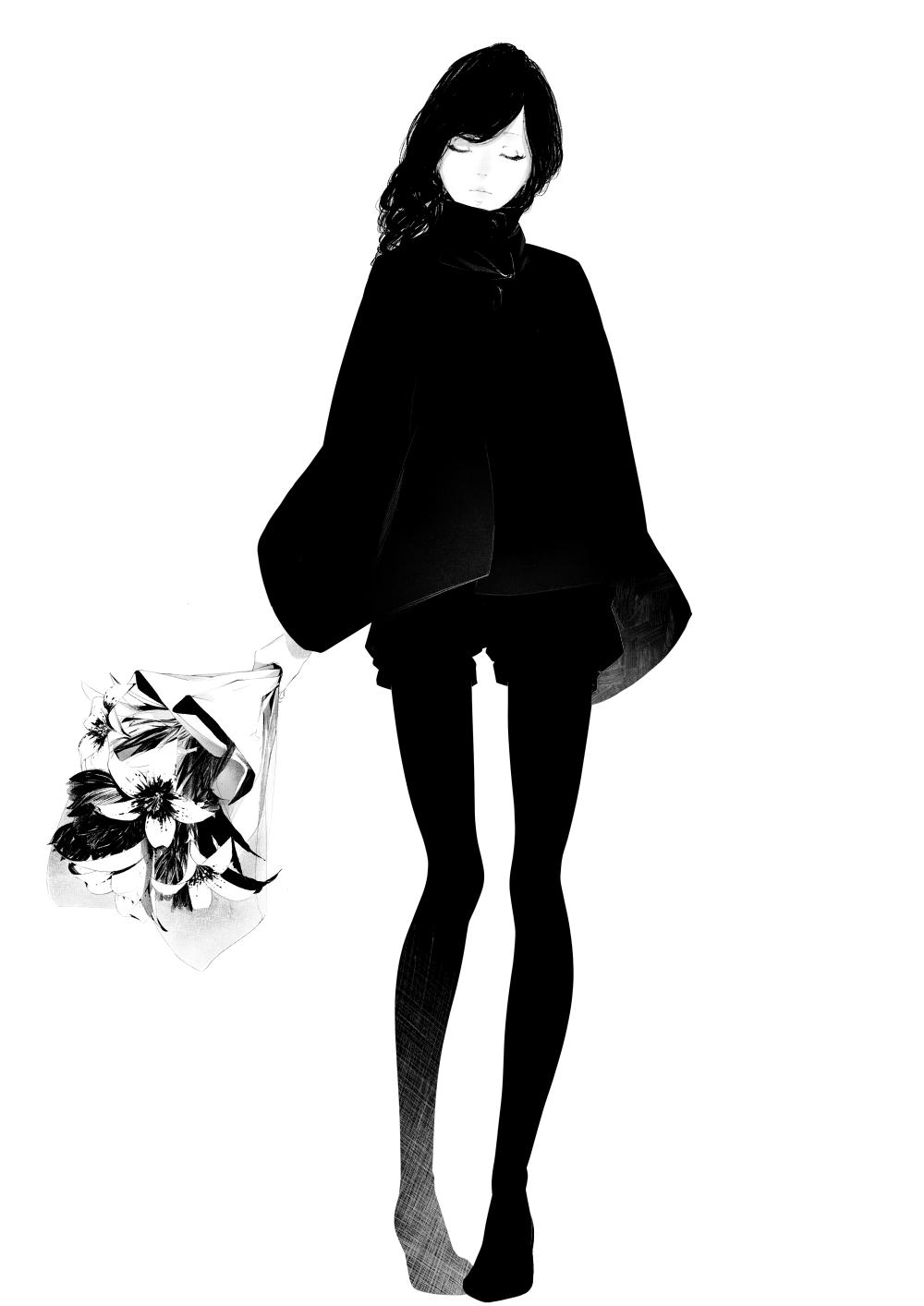 Картинки черно белой одежды. Sawasawa художник. Девушка арт в полный рост.